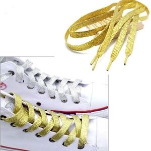 Gold Metallic Glitter Flat Shoelaces Sneakers Lace